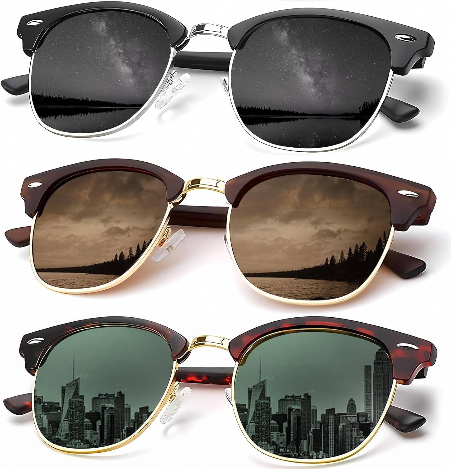 Солнцезащитные очки KALIYADI для мужчин, поляризованные, унисекс, полуободковая оправа, ретро-стиль, для вождения, с защитой от УФ-излучения, D04-(3 Pack) Tortoise G15/Silver Black/Brown
Солнцезащитные очки KALIYADI для мужчин, поляризованные, унисекс, полуободковая оправа, ретро-стиль, для вождения, с защитой от УФ-излучения, D04-(3 Pack) Tortoise G15/Silver Black/Brown