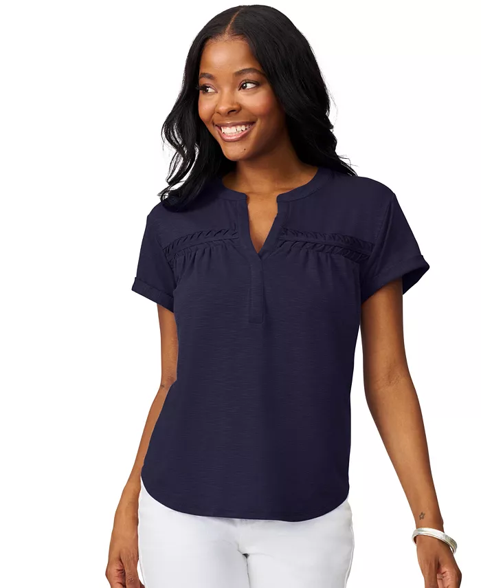 Женский топ с коротким рукавом и сборчатыми деталями Cable & Gauge, синий
Женский топ с коротким рукавом и сборчатыми деталями Cable & Gauge, синий