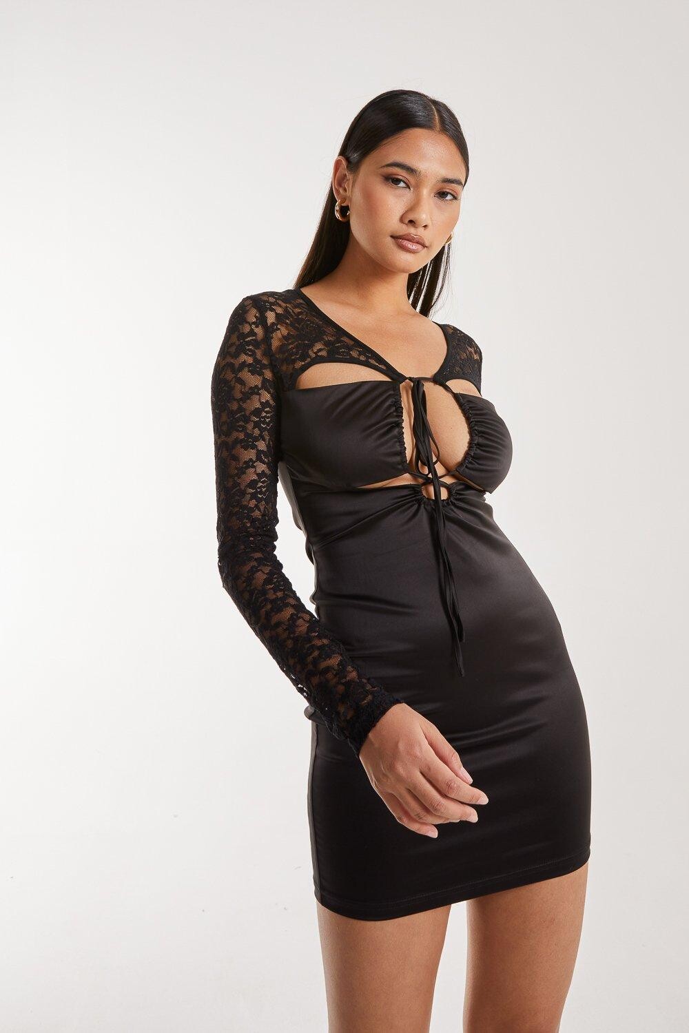 Кружевное мини-платье с длинными рукавами и вырезами Pink Vanilla, черный
Кружевное мини-платье с длинными рукавами и вырезами Pink Vanilla, черный