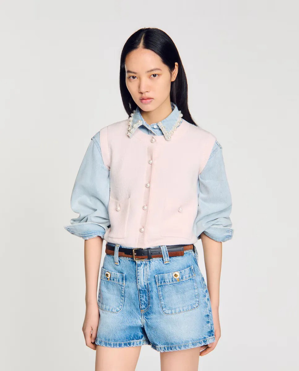 Женский твидовый жилет с фактурной отделкой Sandro, розовый
Женский твидовый жилет с фактурной отделкой Sandro, розовый