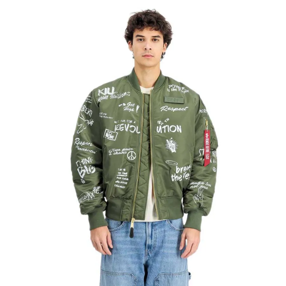 Куртка Alpha Industries Ma-1 Peace bomber, зеленый 
Куртка Alpha Industries Ma-1 Peace bomber, зеленый