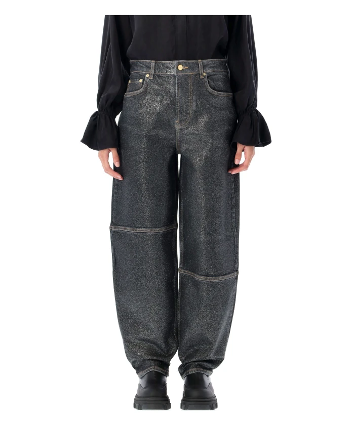 Черные выцветшие блестящие джинсы с фольгированным рисунком в форме звезды Ganni, черный
Черные выцветшие блестящие джинсы с фольгированным рисунком в форме звезды Ganni, черный