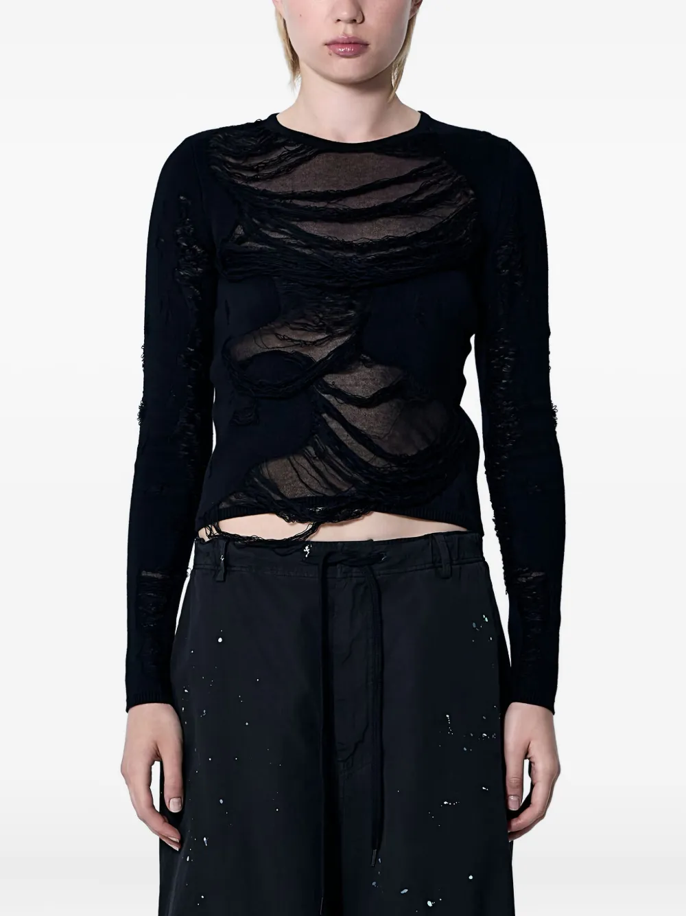 Свитер с эффектом потертости MM6 Maison Margiela, черный 
Свитер с эффектом потертости MM6 Maison Margiela, черный