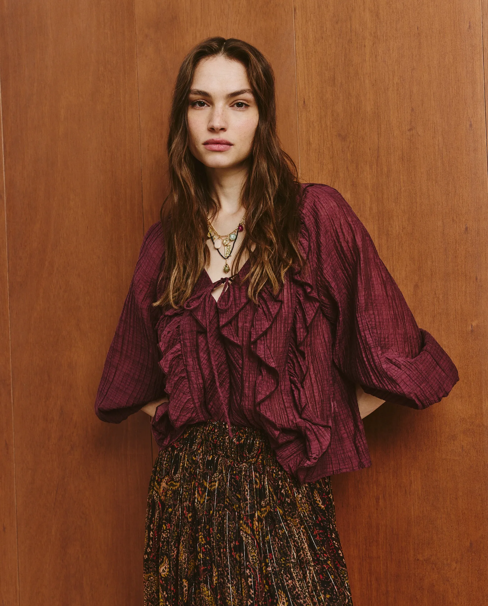 Женская блузка с длинным рукавом Southern Cotton, бордовый 
Женская блузка с длинным рукавом Southern Cotton, бордовый