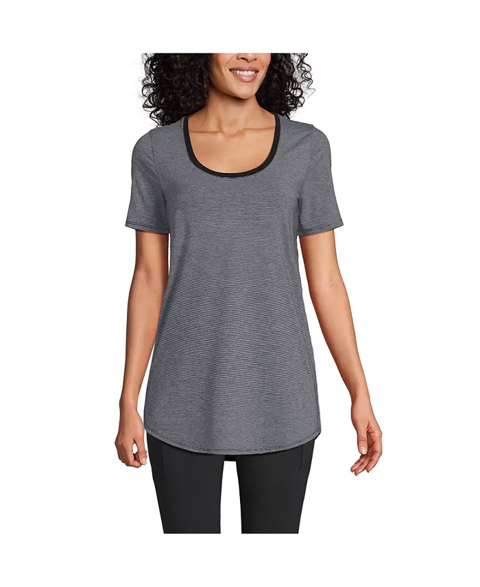 Женская футболка-туника Power Performance с коротким рукавом, круглым вырезом и закругленным подолом Lands' End, мультиколор 
Женская футболка-туника Power Performance с коротким рукавом, круглым вырезом и закругленным подолом Lands' End, мультиколор