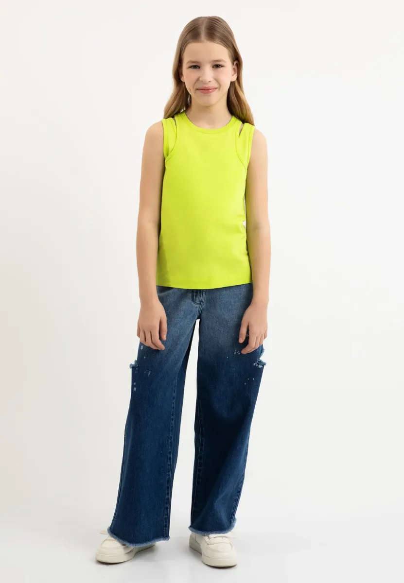 Gulliver Комфортные джинсы с разрезами по бокам, синий 
Gulliver Комфортные джинсы с разрезами по бокам, синий