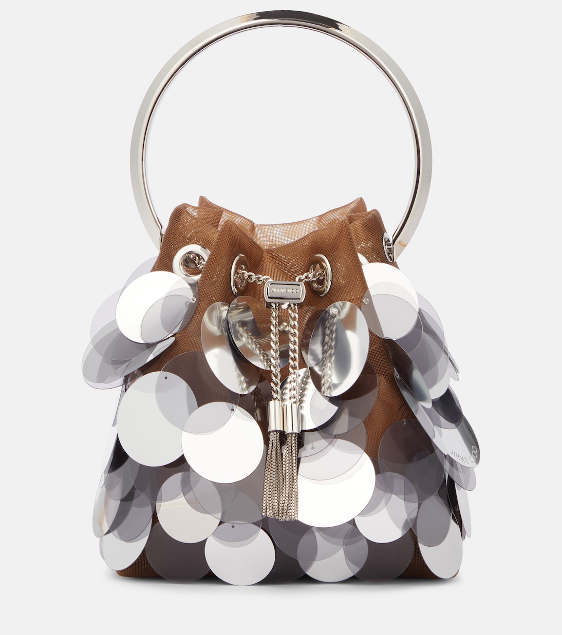 Блестящая сетчатая сумка-ведро Bon Bon Jimmy Choo, Biscuit/Silver
Блестящая сетчатая сумка-ведро Bon Bon Jimmy Choo, Biscuit/Silver