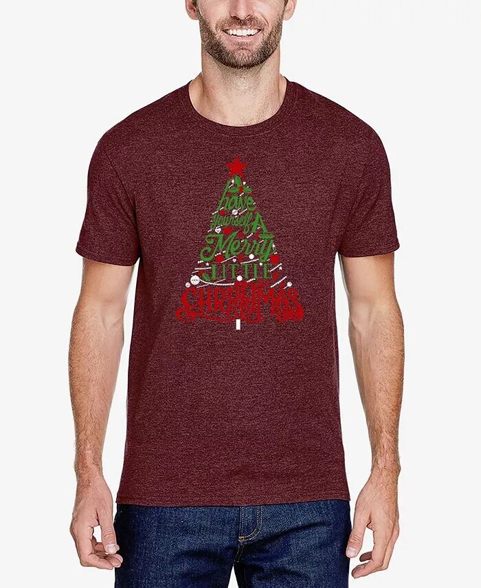 Мужская футболка с надписью «Have Yourself a Merry Little Christmas» из премиального смеси LA Pop Art, красный 
Мужская футболка с надписью «Have Yourself a Merry Little Christmas» из премиального смеси LA Pop Art, красный
