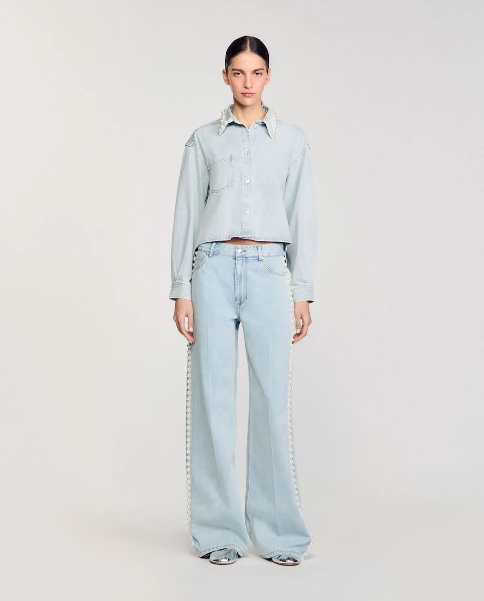 Женские джинсы со стразами Sandro, светло-голубой
Женские джинсы со стразами Sandro, светло-голубой