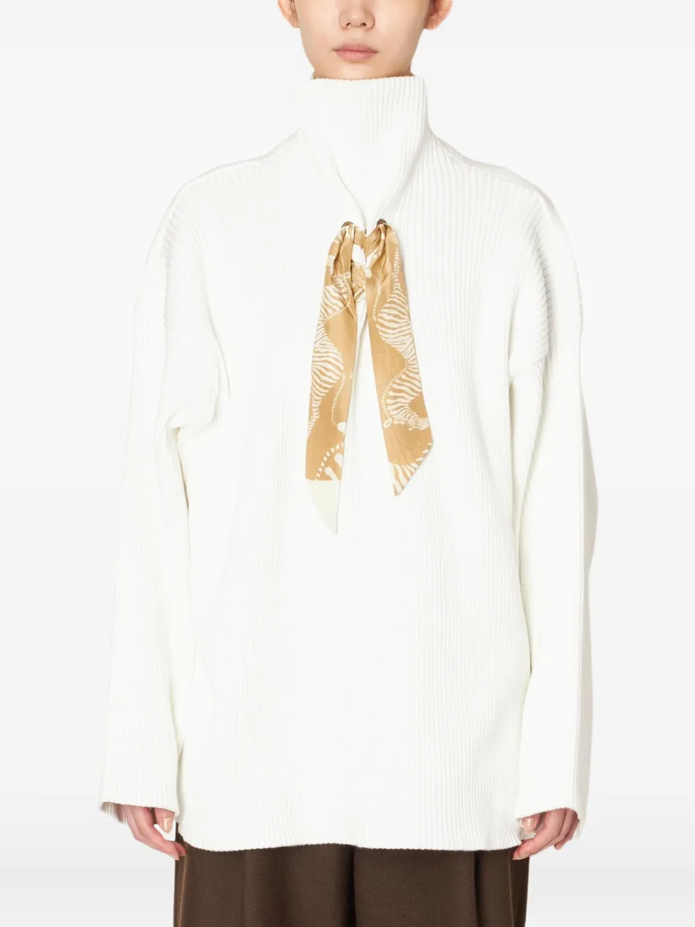 Свитер с высоким воротом и завязкой Kolor, белый 
Свитер с высоким воротом и завязкой Kolor, белый