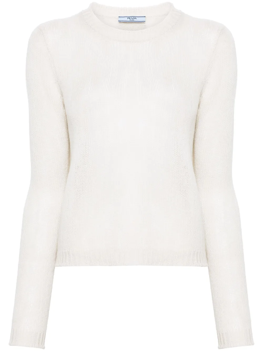 Кашемировый джемпер с круглым вырезом Prada, белый
Кашемировый джемпер с круглым вырезом Prada, белый