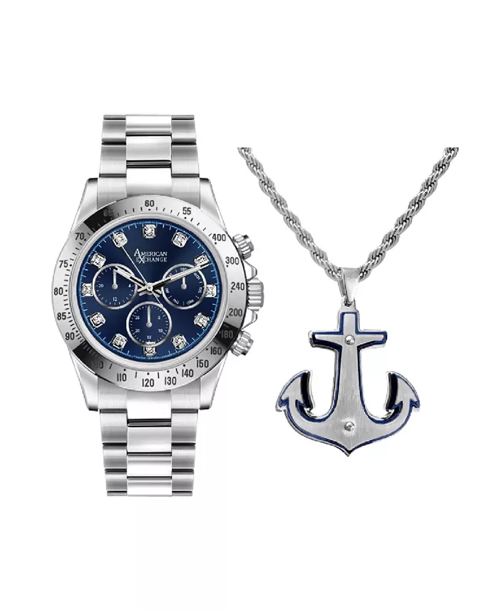 Мужские кварцевые часы с аналоговым циферблатом, тремя стрелками, металлическим браслетом серебристого цвета, 46 мм. Подарочный набор American Exchange
Мужские кварцевые часы с аналоговым циферблатом, тремя стрелками, металлическим браслетом серебристого цвета, 46 мм. Подарочный набор American Exchange