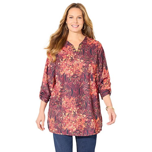 Блузка-туника с V-образным вырезом и шнуровкой Catherines, Coral Floral Medallion
Блузка-туника с V-образным вырезом и шнуровкой Catherines, Coral Floral Medallion