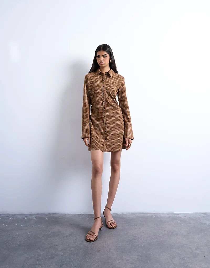 Платье-рубашка Topshop с защипами сбоку в мини-коричневую клетку
Платье-рубашка Topshop с защипами сбоку в мини-коричневую клетку