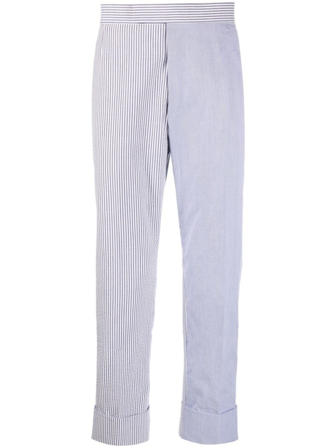 Укороченные брюки из жатого хлопка Thom Browne, синие 
Укороченные брюки из жатого хлопка Thom Browne, синие