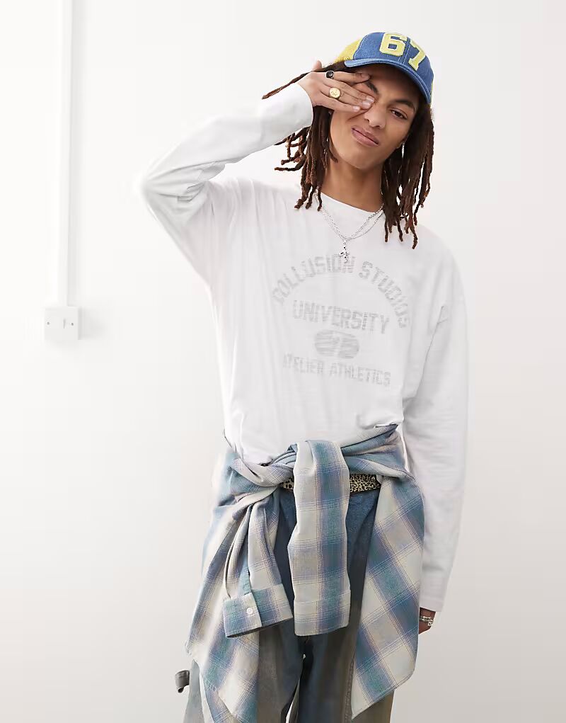 Футболка COLLUSION с длинным рукавом из белой ткани с узором
Футболка COLLUSION с длинным рукавом из белой ткани с узором