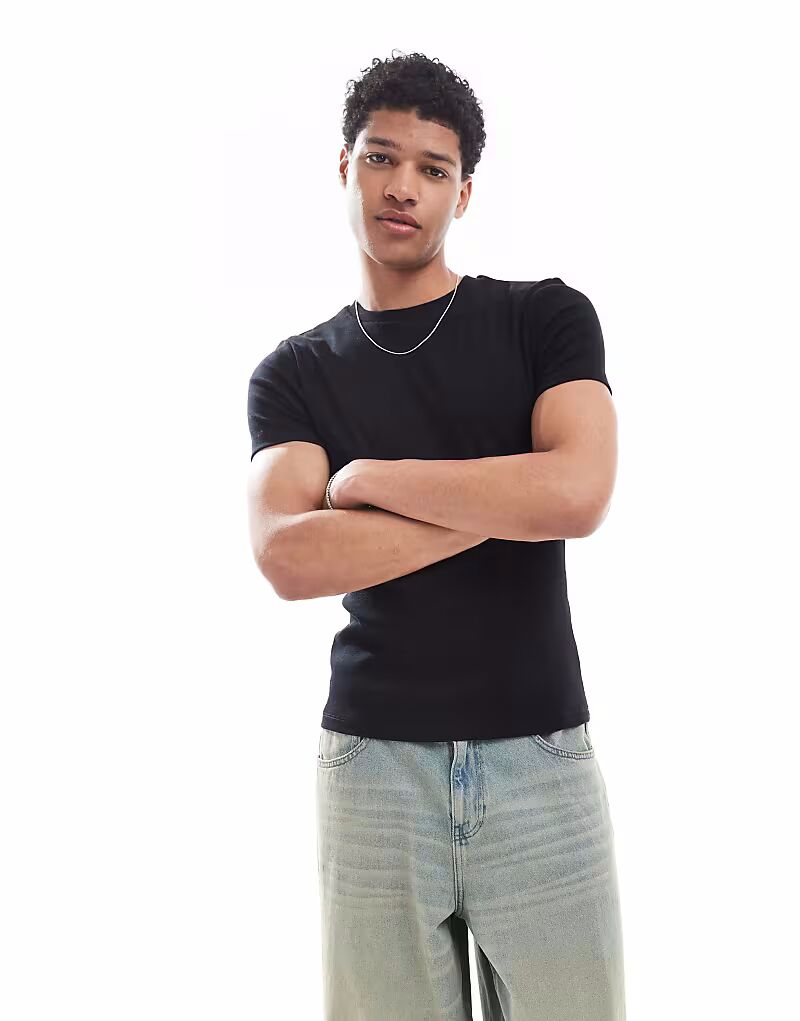 Футболка Essentials, облегающая, черная, в рубчик Asos Design
Футболка Essentials, облегающая, черная, в рубчик Asos Design