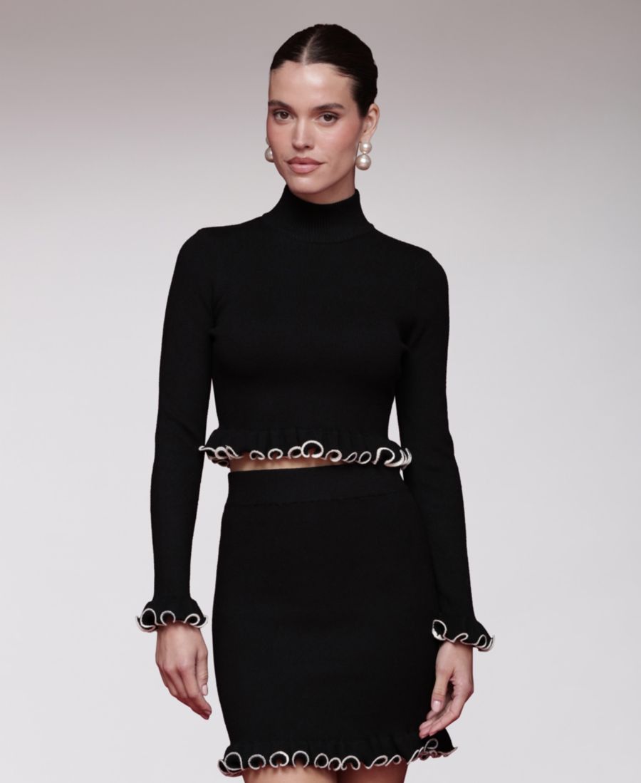 Женский свитер с высоким воротником и оборками Avec Les Filles, Black
Женский свитер с высоким воротником и оборками Avec Les Filles, Black