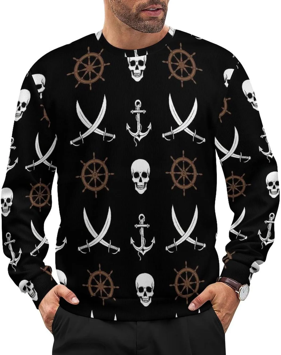 Мужской ребристый свитер с длинным рукавом свободного кроя VAFZASC
Мужской ребристый свитер с длинным рукавом свободного кроя VAFZASC