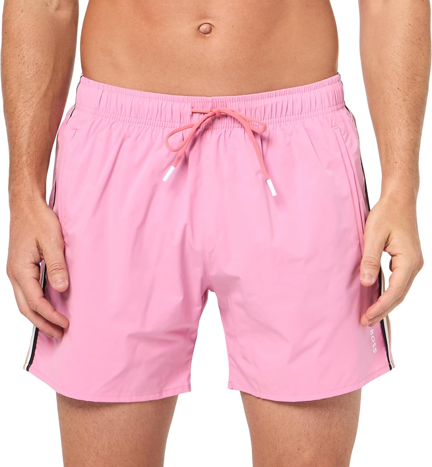 Мужские однотонные плавки-шорты BOSS с культовыми полосками по бокам, Fresh Watermelon Pink
Мужские однотонные плавки-шорты BOSS с культовыми полосками по бокам, Fresh Watermelon Pink