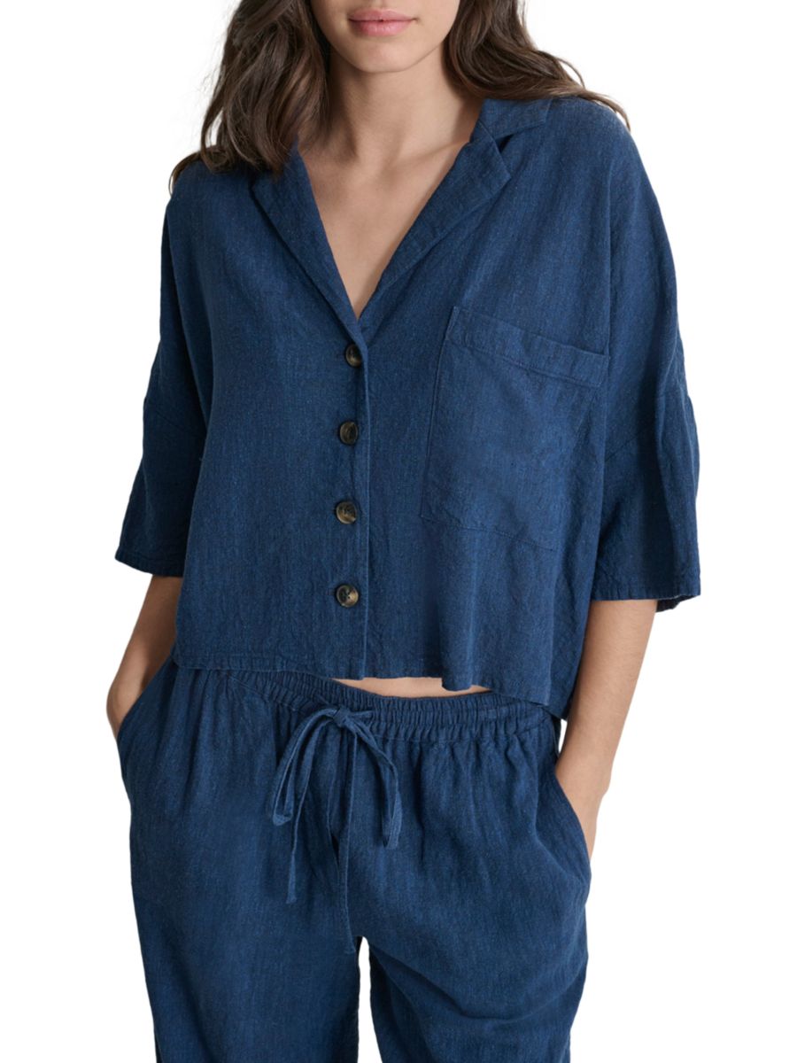 Укороченная рубашка из льняной смеси DKNY, индиго
Укороченная рубашка из льняной смеси DKNY, индиго