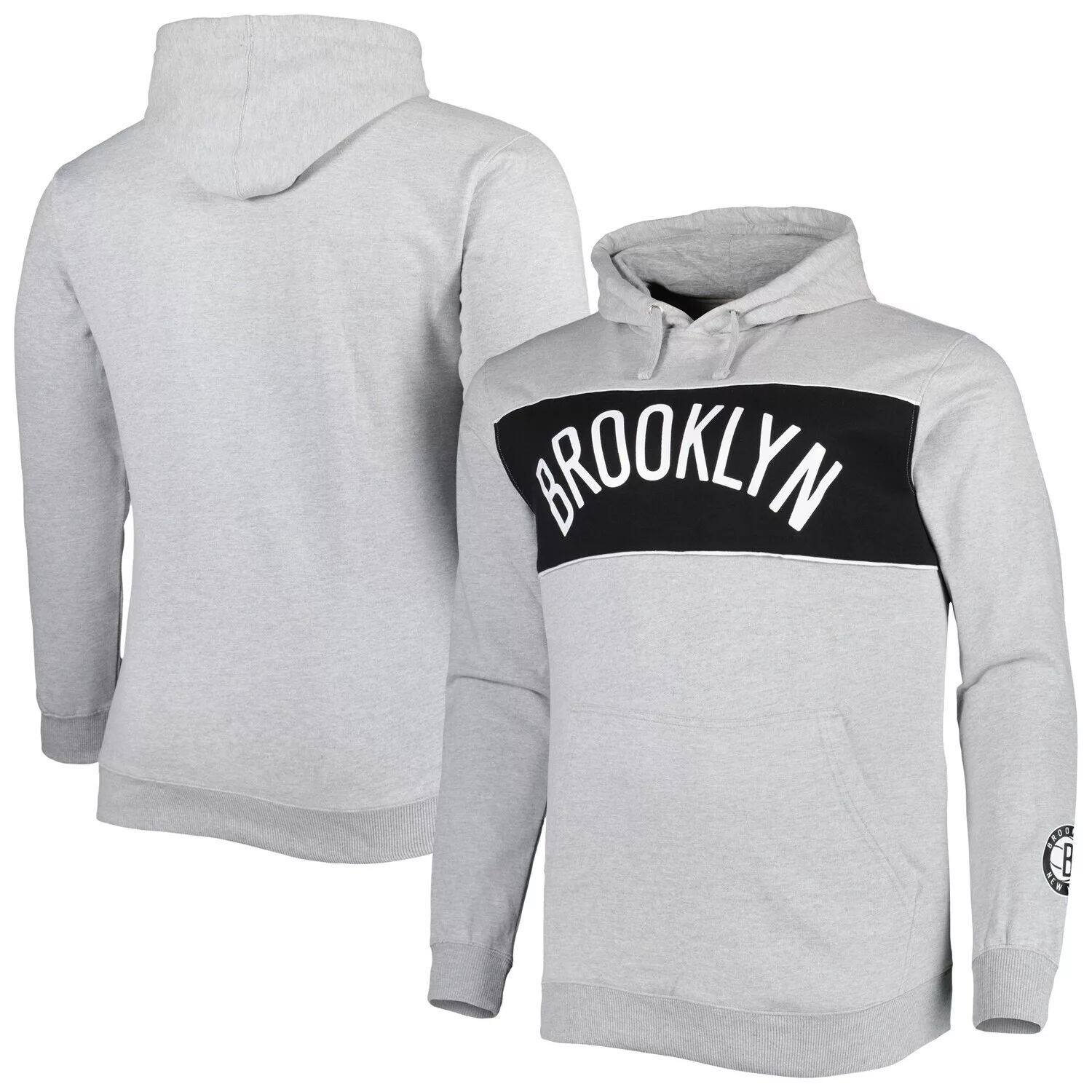 Мужской пуловер с капюшоном с логотипом Heather Grey Brooklyn Nets Big & Tall с надписью Fanatics 
Мужской пуловер с капюшоном с логотипом Heather Grey Brooklyn Nets Big & Tall с надписью Fanatics