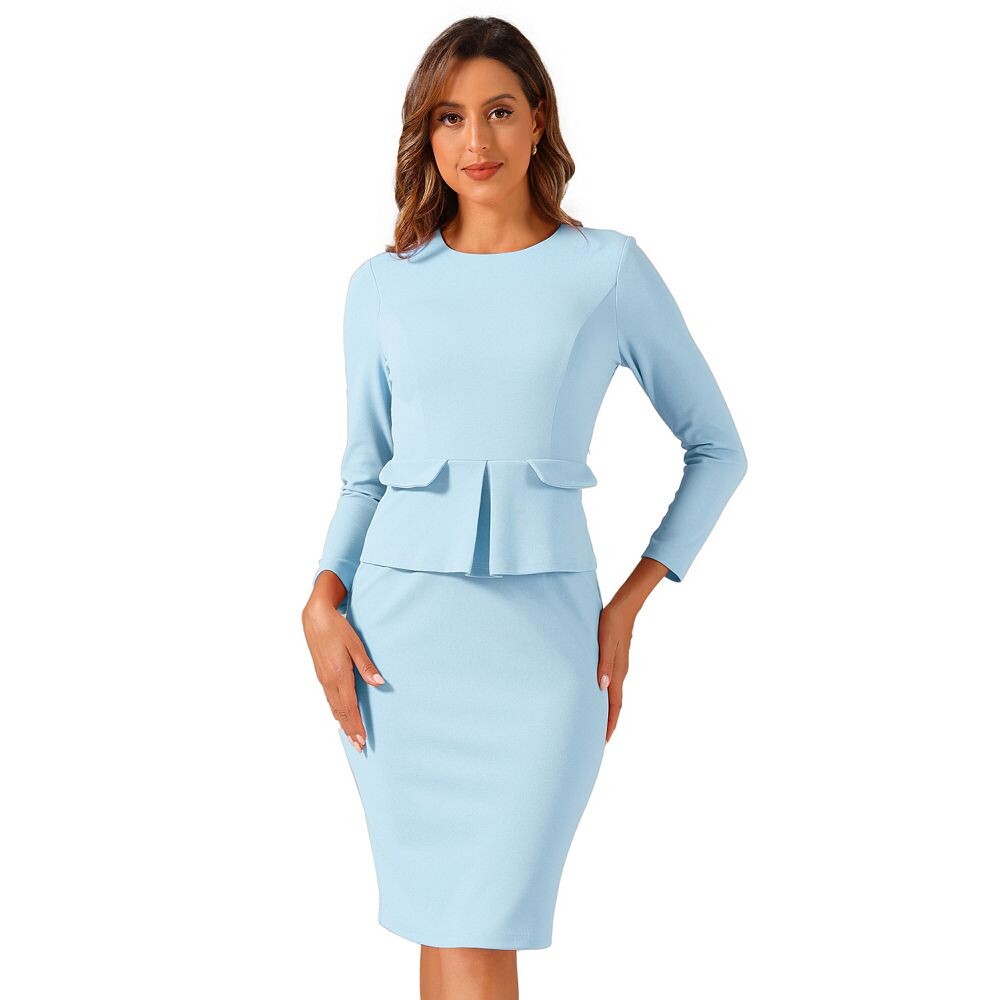 Женское облегающее платье-карандаш с круглым вырезом и рукавом 3/4, баска, одежда для работы, офисное платье-футляр ALLEGRA K, цвет Sky Blue
Женское облегающее платье-карандаш с круглым вырезом и рукавом 3/4, баска, одежда для работы, офисное платье-футляр ALLEGRA K, цвет Sky Blue