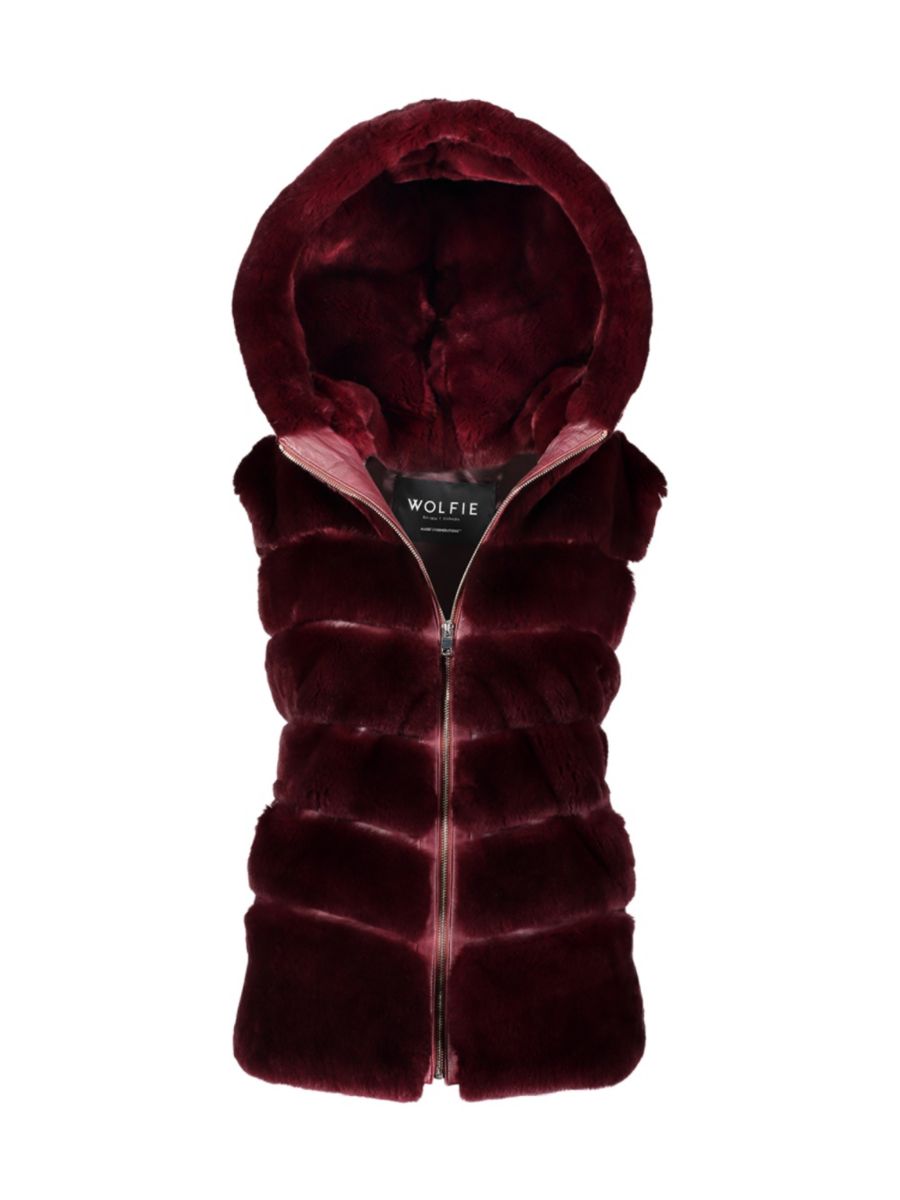 Двусторонний жилет из овчины с капюшоном WOLFIE FURS, бордовый 
Двусторонний жилет из овчины с капюшоном WOLFIE FURS, бордовый