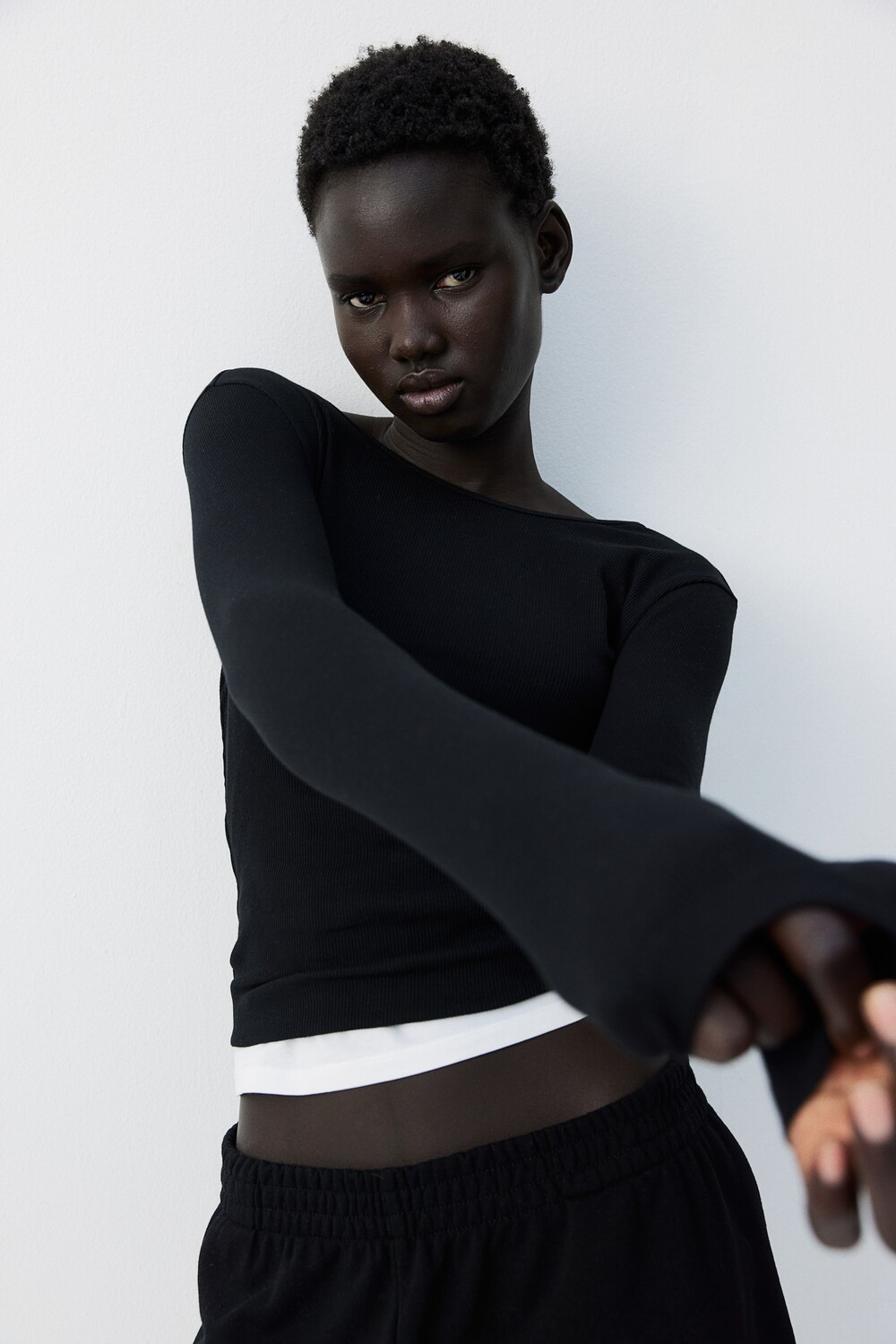 Рубашка из джерси в рубчик H&M, черный 
Рубашка из джерси в рубчик H&M, черный