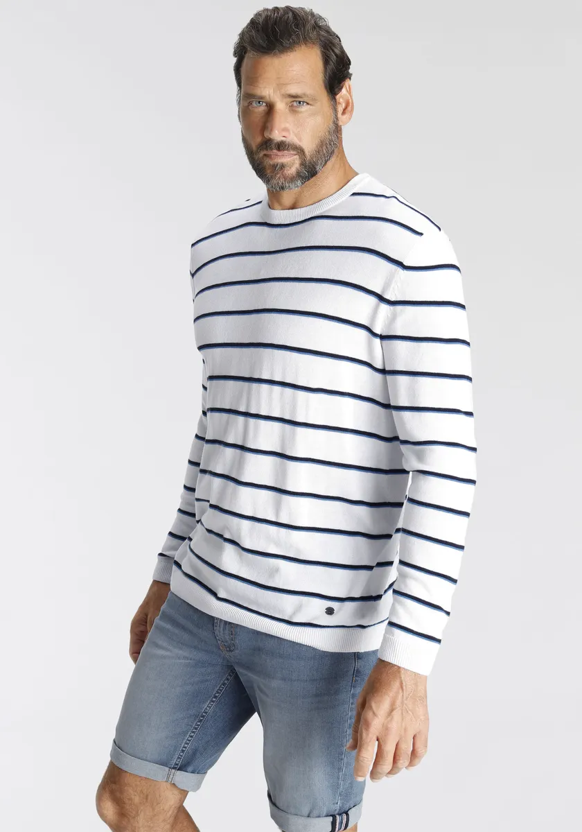 Свитер H.I.S с круглым вырезом и узкими полосками, цвет Weiß Gestreift 
Свитер H.I.S с круглым вырезом и узкими полосками, цвет Weiß Gestreift