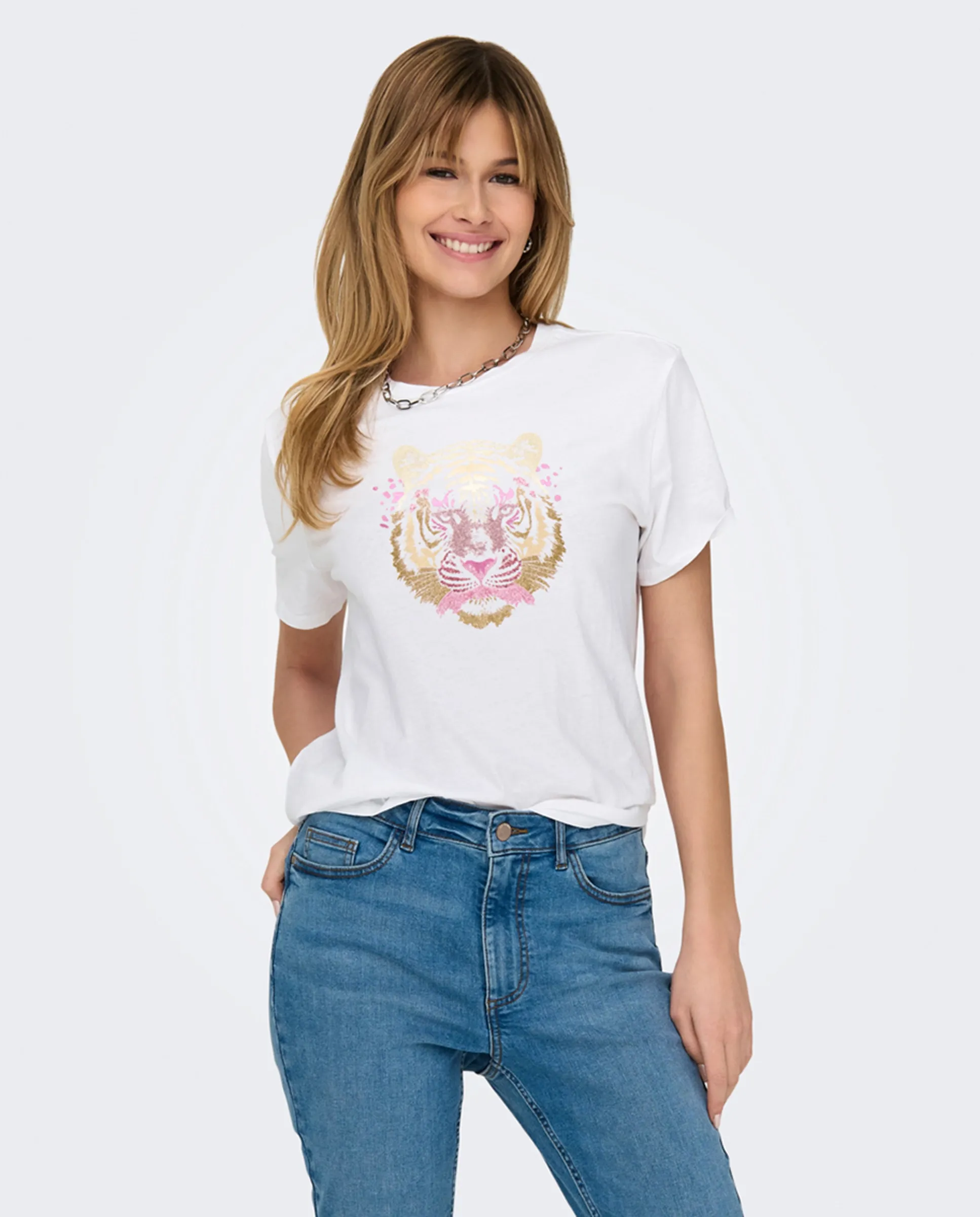 Женская белая футболка с винтажным принтом Only, белый
Женская белая футболка с винтажным принтом Only, белый