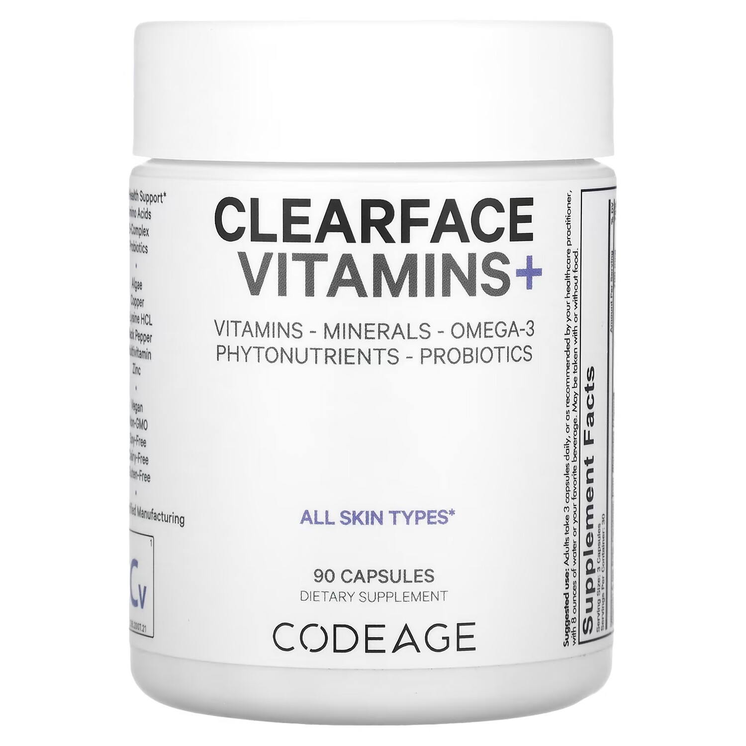 Витамины Codeage Clearface+ для всех типов кожи, 90 капсул