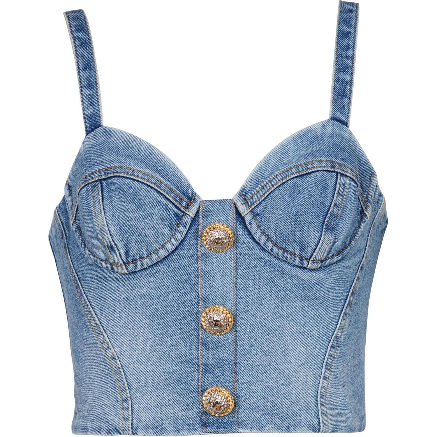 Джинсовый бюстье топ BALMAIN, светло синий
Джинсовый бюстье топ BALMAIN, светло синий