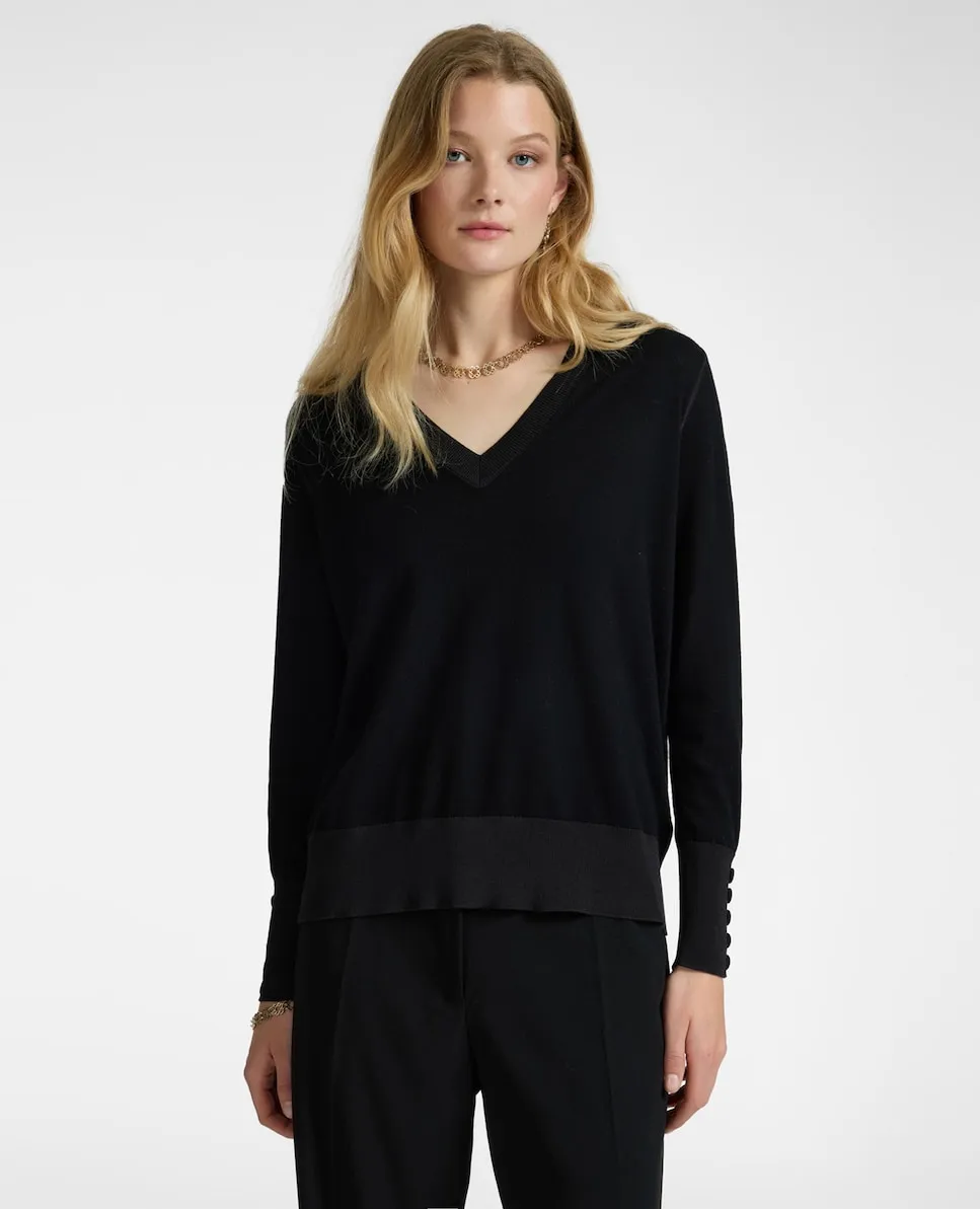 Женский шерстяной свитер с V-образным вырезом Elena Miró, черный
Женский шерстяной свитер с V-образным вырезом Elena Miró, черный