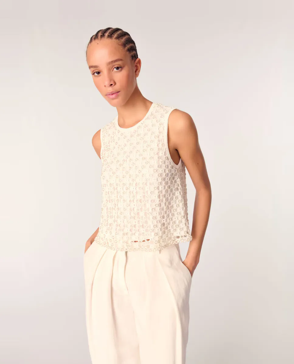 Вязаный крючком женский топ с жемчугом Maje, белый
Вязаный крючком женский топ с жемчугом Maje, белый