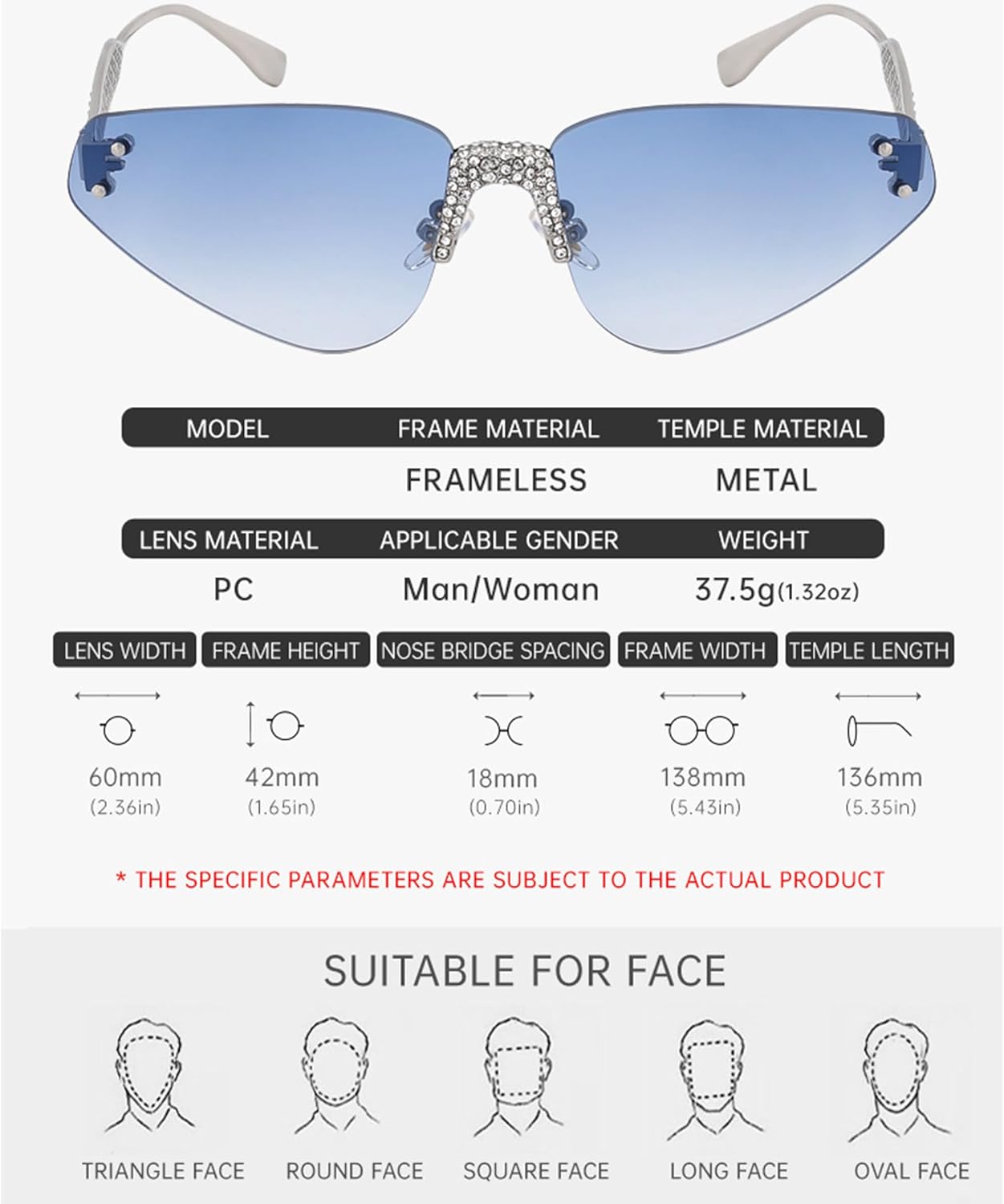 Женские модные солнцезащитные очки без оправы bullabulling с блестящей металлической оправой и кристаллами, в стиле панк, с бриллиантами, с защитой от УФ-излучения UV400, C7
Женские модные солнцезащитные очки без оправы bullabulling с блестящей металлической оправой и кристаллами, в стиле панк, с бриллиантами, с защитой от УФ-излучения UV400, C7