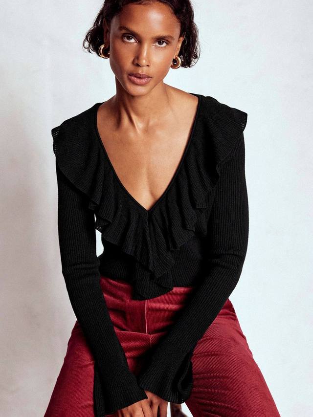 Женский джемпер с воротником хенли и рюшами Boden, Black
Женский джемпер с воротником хенли и рюшами Boden, Black