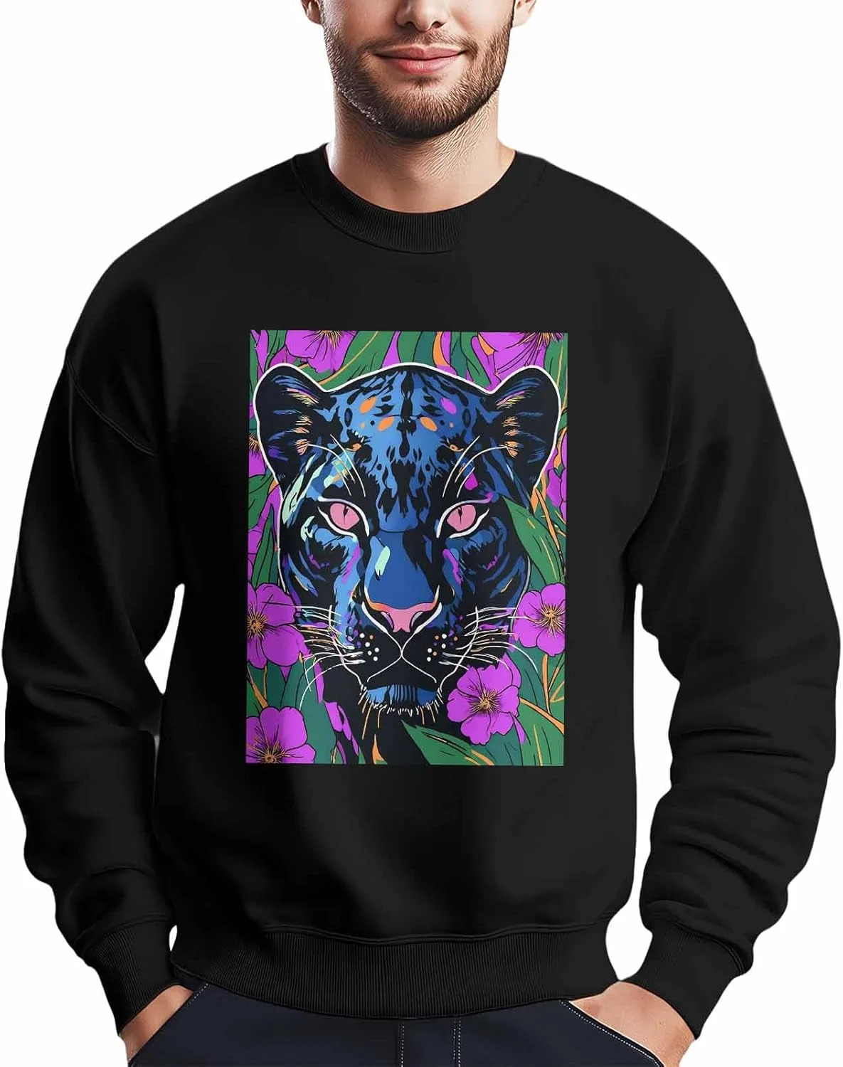 Мужской свитшот с принтом леопарда и фиолетовых цветов Winvebermior
Мужской свитшот с принтом леопарда и фиолетовых цветов Winvebermior
