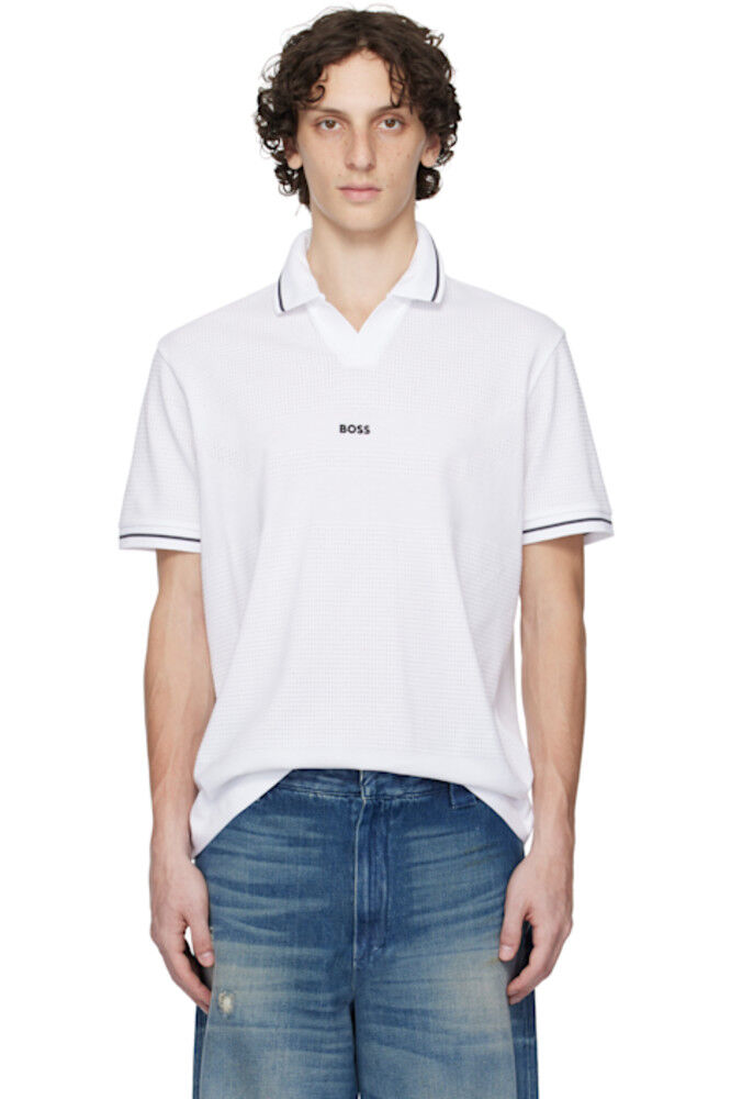 Белая свободная рубашка-поло из хлопковой сетки BOSS
Белая свободная рубашка-поло из хлопковой сетки BOSS
