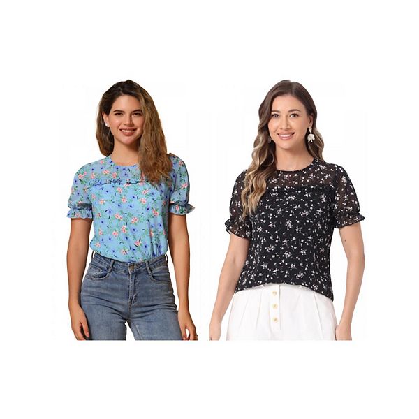 2 упаковки женской блузки с коротким рукавом и рюшами из шифона в цветочный принт Inspire Chic, Black Sky Blue
2 упаковки женской блузки с коротким рукавом и рюшами из шифона в цветочный принт Inspire Chic, Black Sky Blue