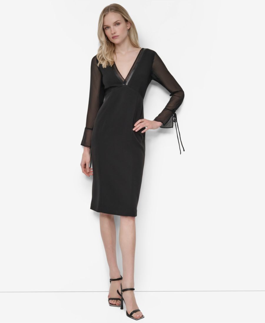 Женское прозрачное миди-платье с длинными рукавами и V-образным вырезом DKNY, Black/Black
Женское прозрачное миди-платье с длинными рукавами и V-образным вырезом DKNY, Black/Black