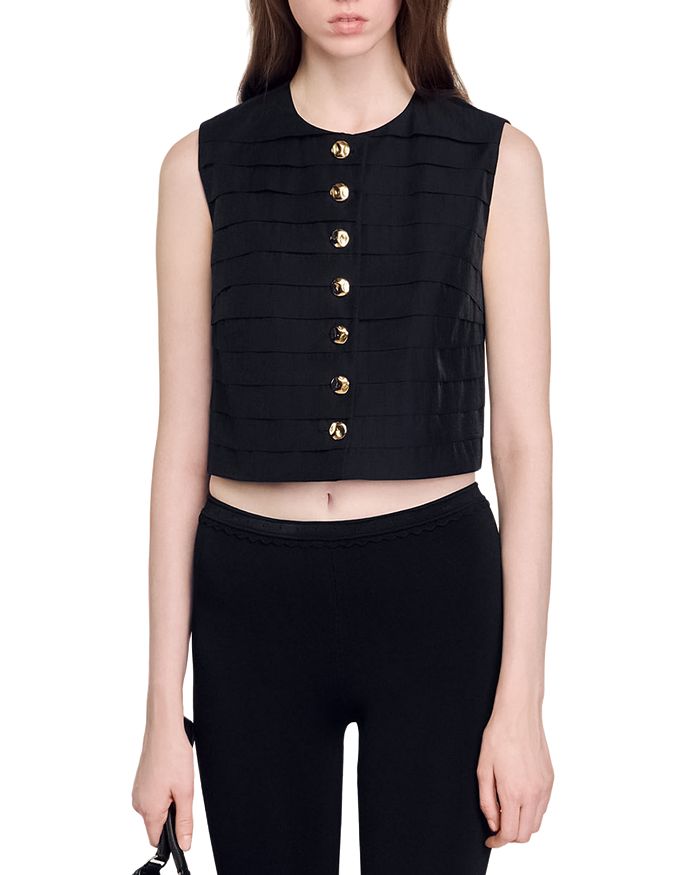 Скруглённый плиссированный топ Sandro, черный
Скруглённый плиссированный топ Sandro, черный