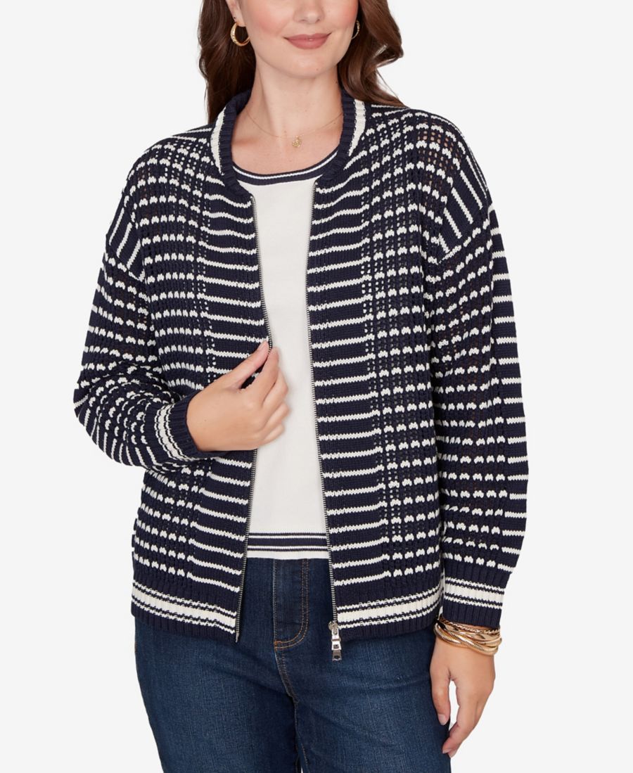 Миниатюрный свитер-куртка на молнии с сетчатой отделкой Ruby Rd, Navy
Миниатюрный свитер-куртка на молнии с сетчатой отделкой Ruby Rd, Navy