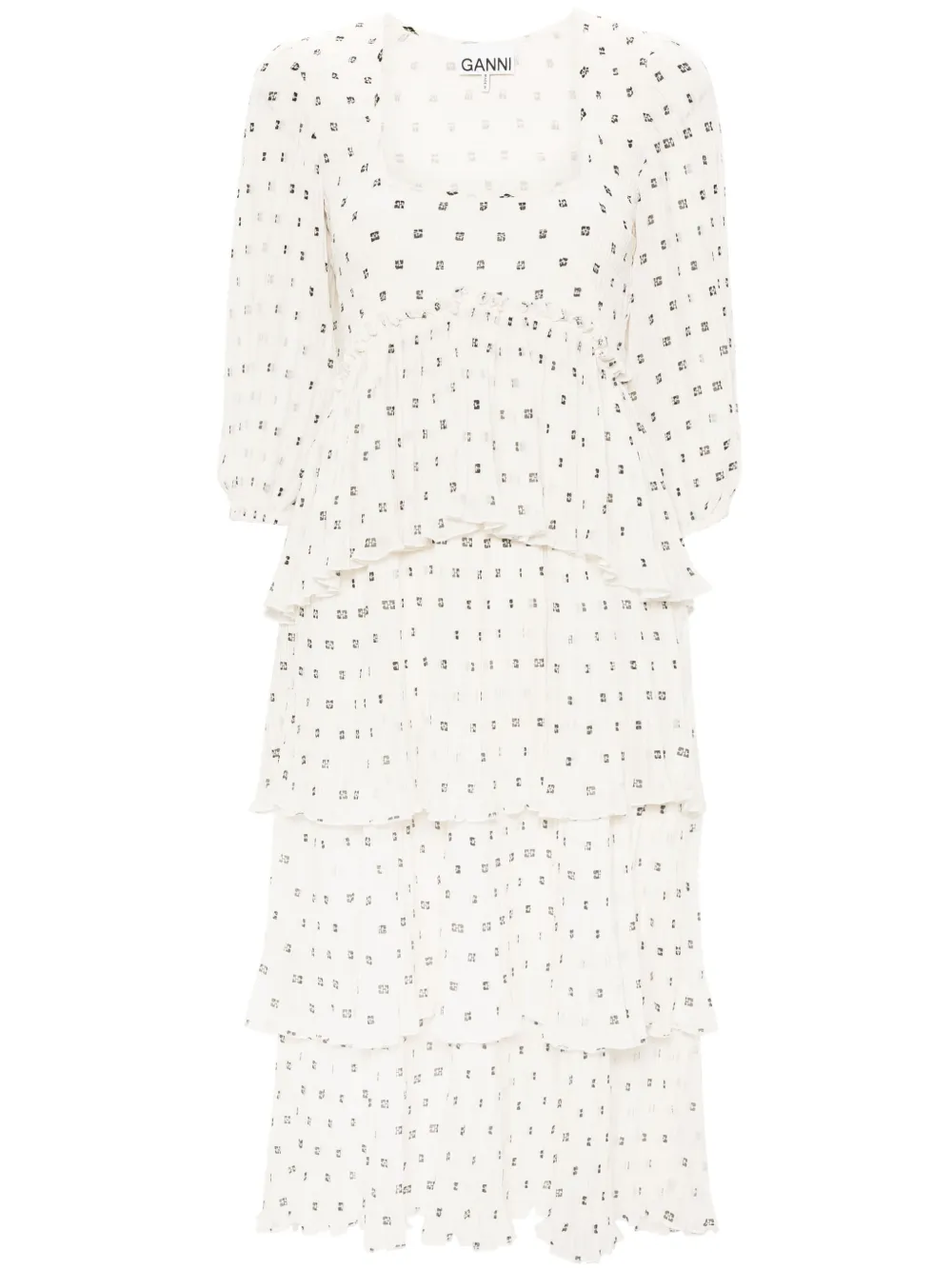 Плиссированное платье миди с монограммой GANNI, нейтральный
Плиссированное платье миди с монограммой GANNI, нейтральный