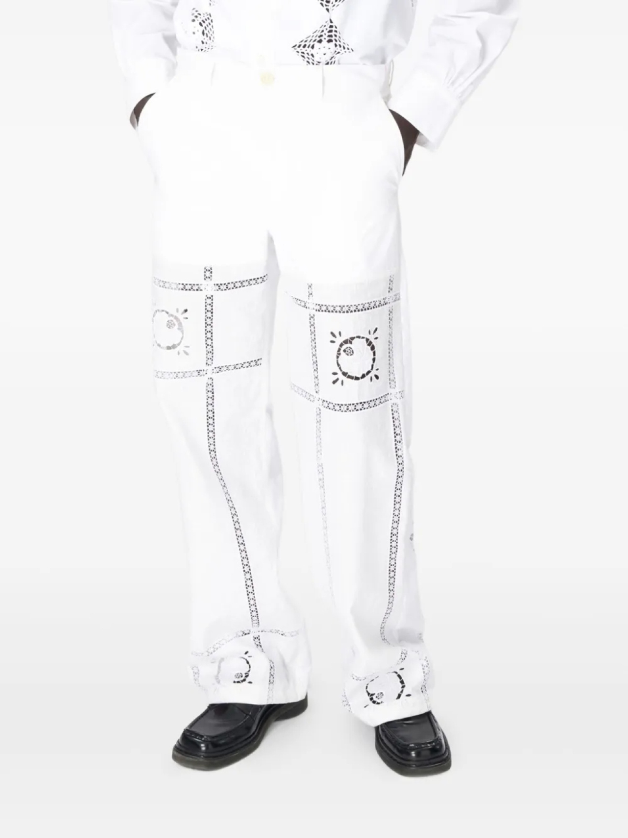 Вышитые хлопковые брюки Marine Serre, белый
Вышитые хлопковые брюки Marine Serre, белый