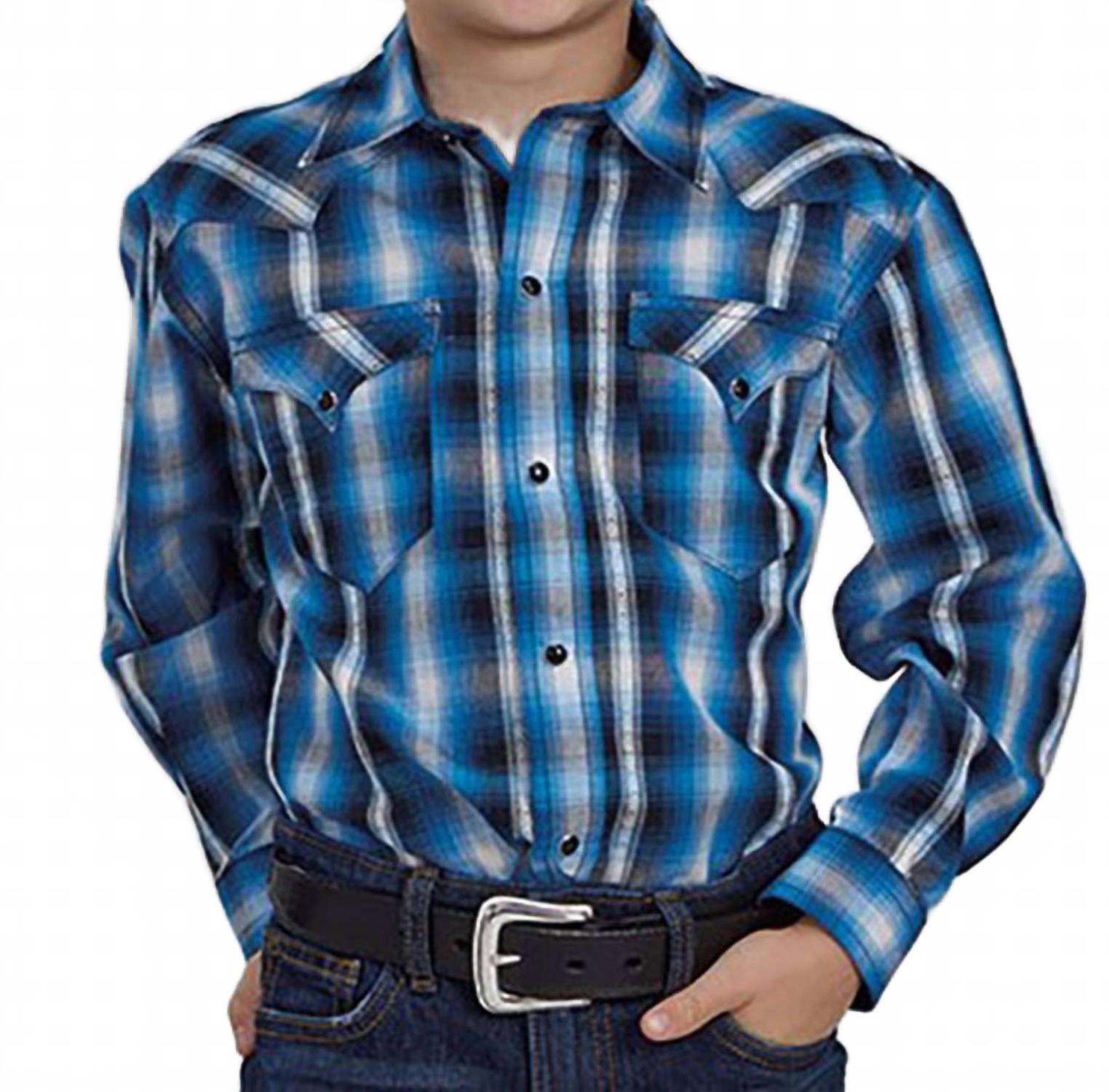 Roper Детская рубашка в стиле вестерн с застежкой-кнопкой, синяя
Roper Детская рубашка в стиле вестерн с застежкой-кнопкой, синяя