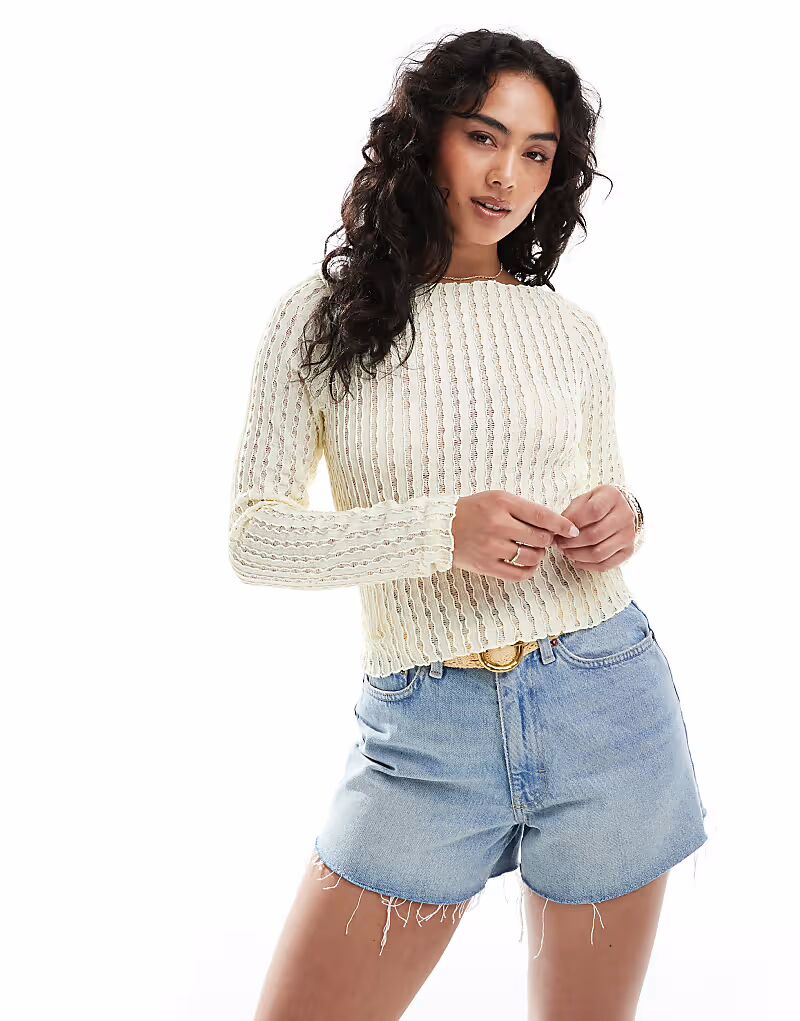 ONLY текстурированный укороченный топ с вырезом-лодочкой светло-желтого цвета 
ONLY текстурированный укороченный топ с вырезом-лодочкой светло-желтого цвета