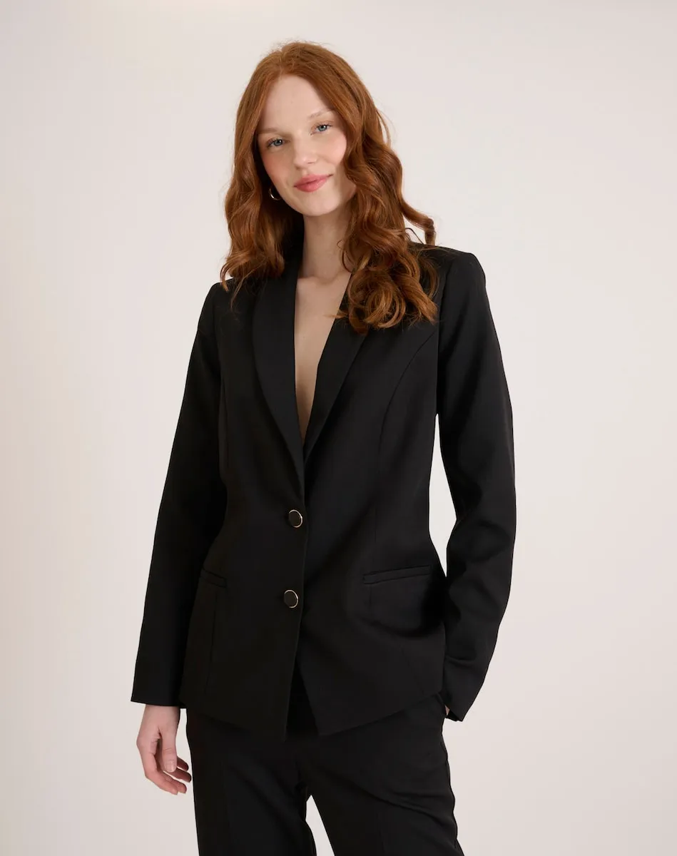 Женский блейзер с воротником-лацканами и застежкой на две пуговицы Naf Naf, черный 
Женский блейзер с воротником-лацканами и застежкой на две пуговицы Naf Naf, черный