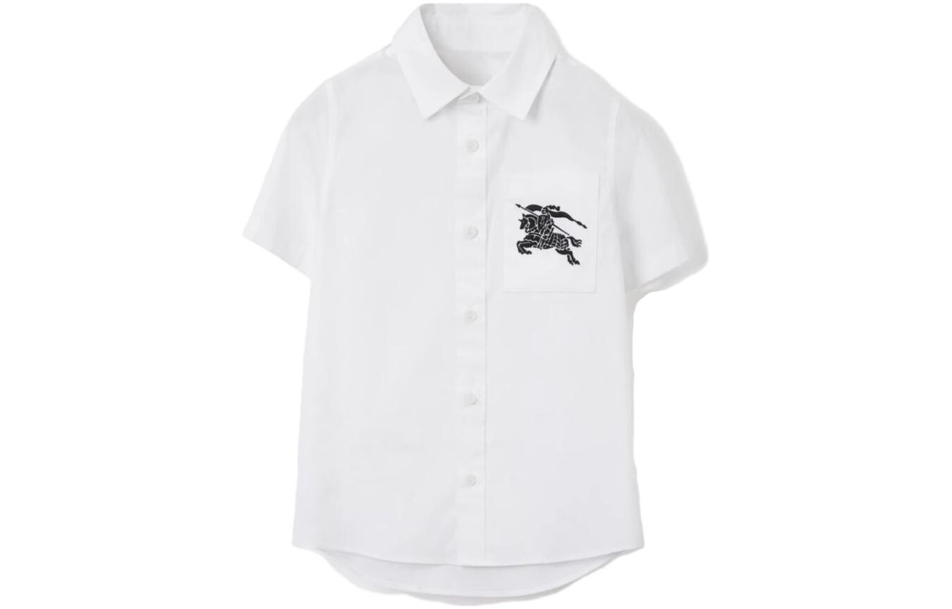 Рубашка детская Burberry с принтом на кармане, белый 
Рубашка детская Burberry с принтом на кармане, белый