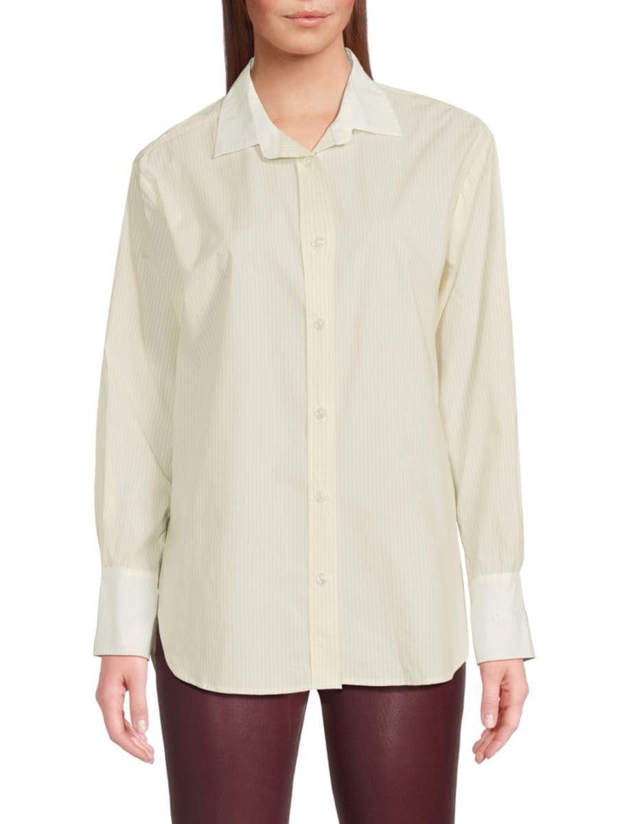 Полосатая рубашка с закругленным подолом DKNY, цвет Eggnog Pebble
Полосатая рубашка с закругленным подолом DKNY, цвет Eggnog Pebble